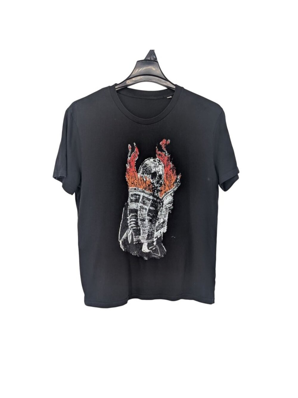 Skull Flame Graphic Print T Shirt Organic Cotton Goth Punk Streetwear Y2K Large